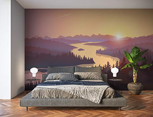 Oedim Fotomural Vinilo para Pared Paisaje Río al Amanecer | Mural | Fotomural Vinilo Decorativo |350 x 250 cm | Decoración comedores, Salones, Habitaciones