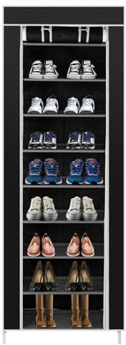 Alightup Rangement Armoire étagères à Chaussures 10 Couches Meubles à Chaussures avec Housse, 58 x 29 x 160 cm, Noir