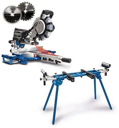 Scheppach Kappzugsäge HM216SPX inkl. UMF2000 Untergestell | 65cm Schnitthöhe | 34cm Schnittbreite | Ø210mm | 2000W | inkl. 2. Sägeblatt | Maschinentisch | Belastbarkeit 250kg | 1116-2000mm