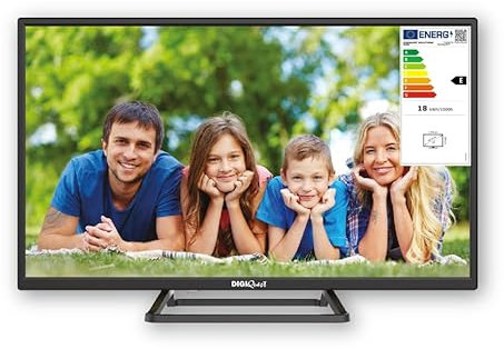 DIGIQUEST TV LED 24” DHLR, HD Ready | Certificato Tivùsat | Doppio tuner | Mediaplayer, Funzione CEC, base centrale | Ideale per Camper e Barche [classe di efficienza energetica E]