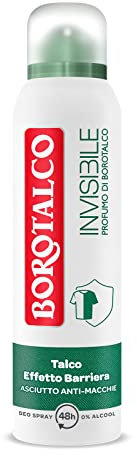 Borotalco, Deodorante Spray Invisibile Verde, Formula Senza Alcool con Talco Effetto Barriera, Cattura e Non Trasferisce Aloni, 48h di Efficacia, Profumo di Borotalco - 1 Flacone da 150 ml