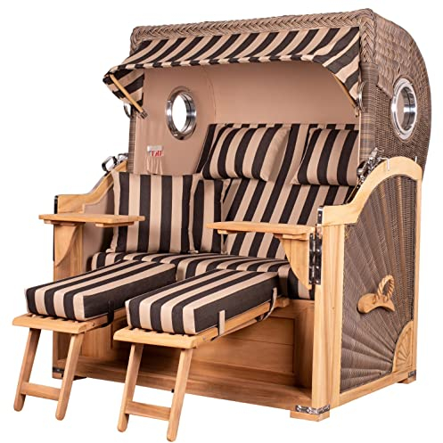 bene living Strandkorb-Set Königssee Teak Bullauge - PE grau - Modell 581 - Liftersystem
