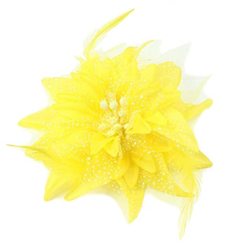 KABELIF Multicolor 14CM Groß Blumen Haarclip mit Federn Haarspange Damen Mädchen Kopfschmuck Party Strand Hochzeit (Gelb)