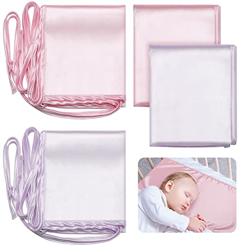 Hosuly Lot de 2 draps de berceau en satin doux au toucher soyeux pour berceau rectangulaire matelas garçons filles nouveau-né (rose et violet)