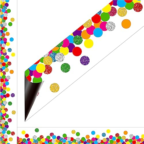Borde Magnético de 8 Metros, 19 Hojas de Borde de Tablero de Anuncios de Confeti, Decoración Colorida para Pizarra, Pizarra Blanca y Superficie Metálica, para Uso en Escuelas, Oficinas y Hogar