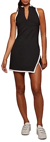 Robe Polo de Golf et de Tennis Sans Manches pour Femmes V Neck Zip Up Lightweight Quick Dry Ladies Athletic Dresses (Robe D'athlétisme pour Dames) (Color : Black, Size : L)