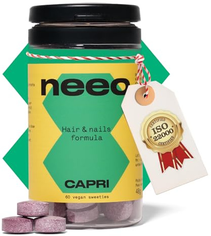 NEEO | Hair Growth Anticaida Cabello Mujer | Tratamiento Alopecia Natural con Plantas Anticaida de Pelo, Biotina, Vitamina B6 | 60 Pastillas Crecimiento Cabello Mujer | Vegano, Sabor Cereza