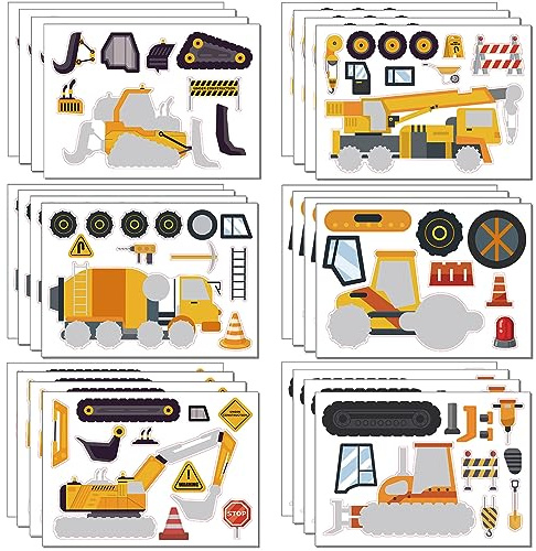 24pcs Construction Truck Stickers Make Your Own Truck Stickers Boys Birthday Party Favors Construction Themed Goodie Bag Stuffer Children Exchange Gifts