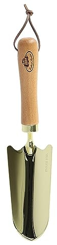 Rivanto® Vergoldete Pflanzschaufel 32,5 cm aus Edelstahl/Buchenholz, vergoldetes Gartenwerkzeug mit Holzgriff, Handschaufel für Gartenarbeit