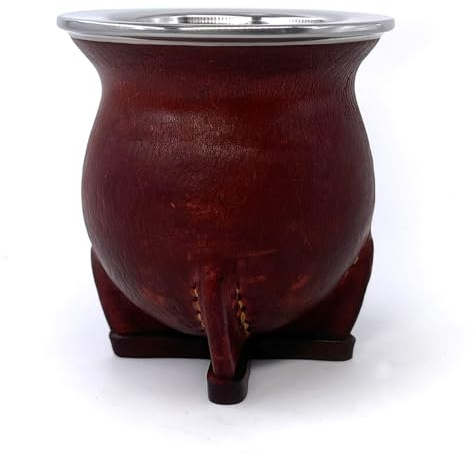 YVY Maté Calebasse maté Camionero | Calebasse artisanale environ 200ml | Cerclage en acier inoxydable | Fabriquée à la main en Uruguay | Cuir lisse couleur ocre