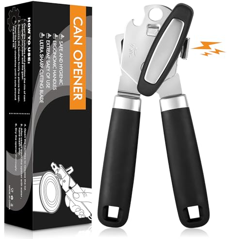 Can Opener, 3 in 1 Stainless Steel Tin Openers with Magnet, Heavy-Duty Manual Can Openers with Non-Slip Handle and Smooth Edge, Perfect Kitchen Tool