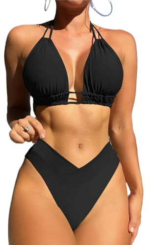 DURINM Costume da Bagno Donna Due Pezzi Costumi Push Up Scollo a V Top Bikini Top Sexy Push up Imbottito Reggiseno Costumi da Mare Donna Beachwear Swimwear Abiti da Spiaggia