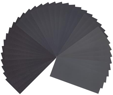 Wasserfest Handschleifpapier Set, 36 Blätter Nassschleifpapier Fein, 23 x 9 cm Nass und Trocken Wasserschleifpapier, Holz Hand Schleifpapier für Auto Holzmöbel Stein Metall
