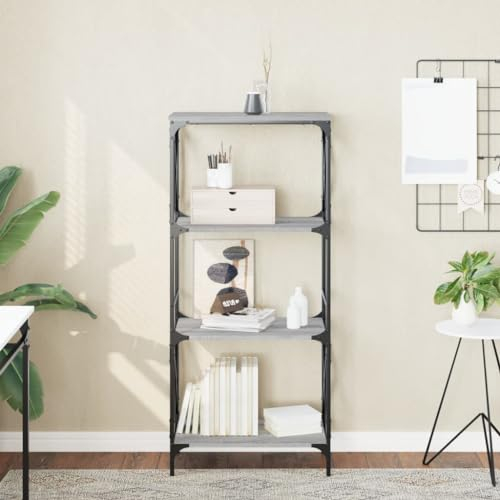 Bulliing Bücherregal 4 Böden Balkon Regal Abstellraum Regal Wohnzimmer Regal Ordnerregal Storage Shelves BüRoregal Grau Sonoma 59x35x132 cm Holzwerkstoff