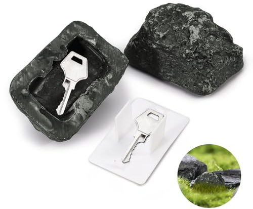 LELE LIFE 2Pcs Fake Rock Key Hiders Outside - Hide a Key Outside for House Safe, Hidden Spare Key Holder Looks Like Real Stone for Outdoor Garden or Yard,Style A