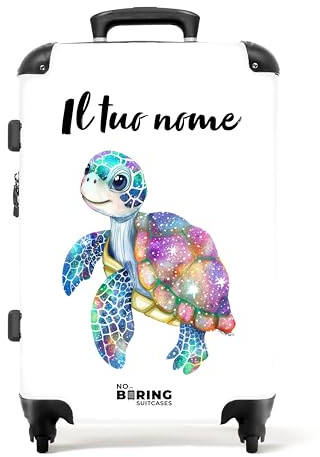NoBoringSuitcases.com Kinderkoffer, Koffer Personalisiert, Kinder Koffer, Koffer Groß, Koffer Kinder, TSA Schloss, Kinder Koffer mit Rollen, Koffer Leicht Groß (Mosaik-Schildkröte - Weiß 67 cm - 72 L)
