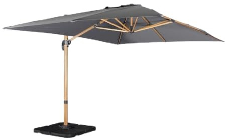 Alice's Garden - Parasol déporté rectangulaire gris 3x4m. mât effet bois + Dalles à lester 50x50cm
