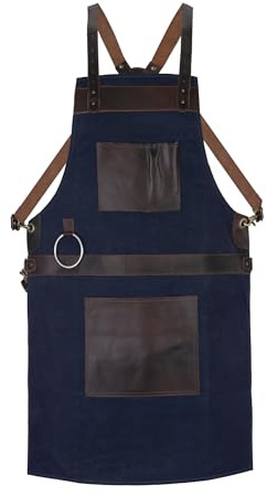 Leathershire Waxed Blue Canvas handmade Leather Apron Butcher Apron DIY Apron BBQ Apron -Cooking Apron - Blacksmith Apron - Barber Apron - woodwork apron
