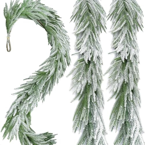 Schnee-beflockte Norfolk-Kiefer-Girlanden, fühlt sich echt an, Winter-Kieferngirlande, grüne künstliche Grüngirlande für Tisch, Kaminsims, Wand, Innen- und Außenbereich, Weihnachtsdekorationen