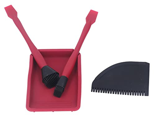 Holigie Lot de 4 pinceaux à colle en silicone, 2 pinceaux, 1 peigne et 1 plateau applicateur de colle, pinceau à colle pour le travail du bois, les amateurs à domicile