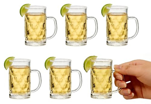Jeapsing Mini ölmuggar, 50 ml mini ölglas shotglas med handtag för fest (set med 6), vodka, tequila, bra för far, make, födelsedag eller vän festpresent