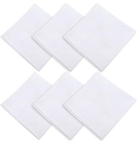 Piriuuo 6 Pcs Soft White Cotton Handkerchiefs - Men's Pocket Squares
