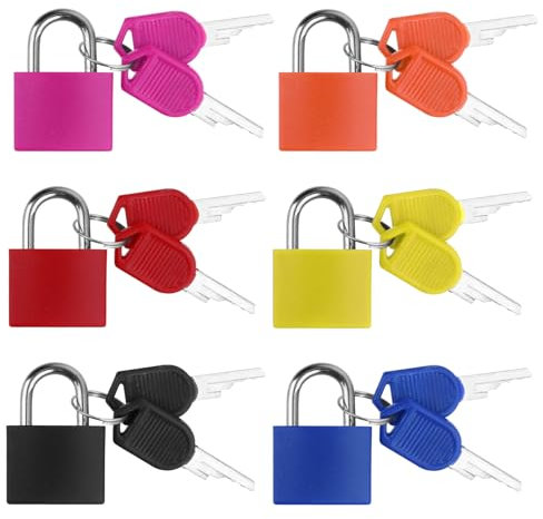 6 Stück Vorhängeschloss mit Schlüssel Gepäckschlösser Kofferschloss Koffer-Schlösser 6 Farben Mini Vorhängeschlöss Kleine Gepäckschloss für Reisen Schließfächer Urlaubskoffer Tasche Reisekoffer
