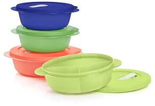 Tupperware CrystalWave Plus 4-teiliges rundes Frischhaltedosen-Set in mehreren Farben, spülmaschinenfest und BPA-frei (4 Schüsseln, 4 Deckel)