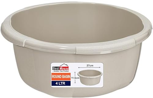 Best House | Round Basin | Kitchen Washing Up Bowl | 4 Litres | Cream | 1 Pc | Multipurpose Bath Tub/Washing Tub for Kitchen, Bathroom, and Household Use (Pack of 1)