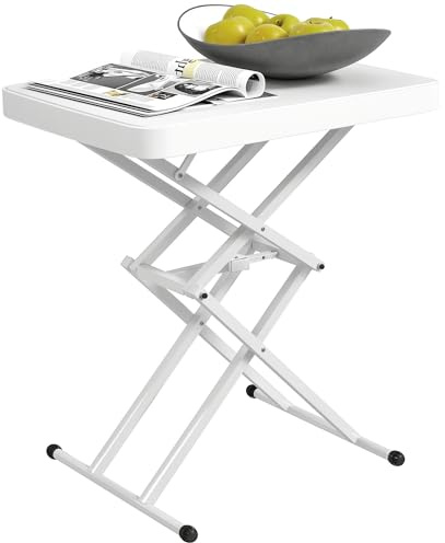 Outsunny Beistelltisch Garten höhenverstellbar Gartentisch, klappbar Balkontisch aus Kunststoff, rechteckig Kaffeetisch 50kg belastbar, 65x45x70H cm Sofatisch für Outdoor Indoor Balkon Terrasse Weiß