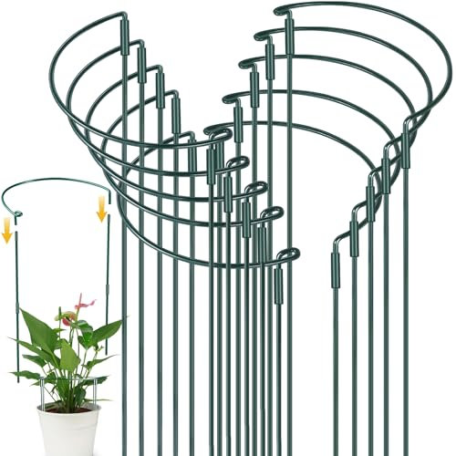 YeahBoom 10 Pezzi Pali di Supporto per Piante,25 × 40cm Regolabili Supporti per Piante Semitondi,Anello di Supporto per Piante,Semitondo Anello di Supporto,per Peonie, Vite, Piante Rampicanti Fiore