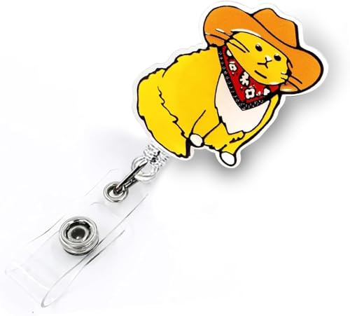 Utdragbar ID-korthållare, sjuksköterske-ID-korthållare, märke med Söt Design, Märkehållare med Clip för Sjuksköterskor, Läkare, Frivilliga (Cowboykatt)