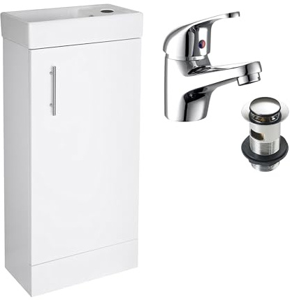 The Home Store 400mm White Floor-Standing Vanity Unit with Ceramic Basin Chrome Tap and Waste