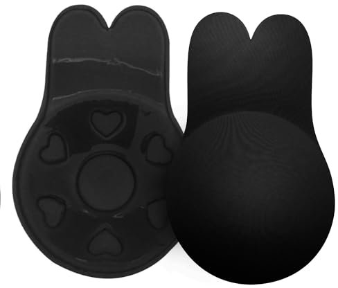 ZAIQUN Invisible Strapless Backless Rabbit Bra Reusable Lifting Bra Cups Backless Nipple Cover Adhesive Silicone Black