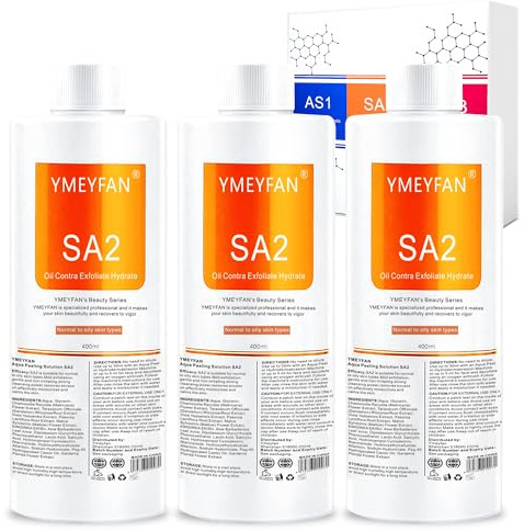 SA2 Aqua Peeling Solution for Hydro Facial Machine, AS1 SA2 AO3 Solution for Hydrogen Oxygen Facial Machine Professional, Deep Cleansing Serums for Oily-Prone Skin Type Face Skin Care(400ml/3Pcs)