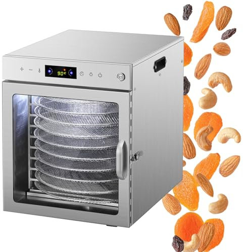Rotary Food Dehydrator – 360° Hot Air Circulation – Stainless Steel Trays, 24H Timer, 30°C - 90°C, Electric Meat Drying Box, Fruits Vegetables Drying Machine, Dehydrater Biltong Maker,10Layer