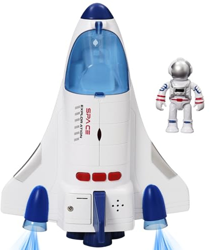 YULEYU Spaceship Toy Set with Lights & Sound for Boys Girls, including 3 Astronauts Figure, 1 Space Rocket, 2 Space Rover, 1 Shuttle, Astro Venture Playset 10 Pcs (2) (2 Pcs)