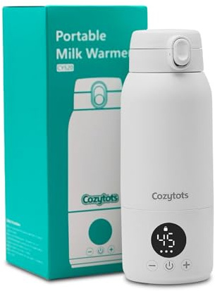 Cozytots Chauffe-lait portable pour voyage – Deux modes de chauffage pour le lait maternel et l'eau, chauffe-biberon portable avec chauffage rapide et longue durée de vie de la batterie, tasse thermos