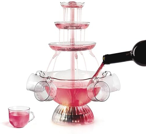 3-Stufiger Elektrischer Springbrunnen für Getränke, 4000ML Champagnerbrunnen mit 5 Gläsern, Partybrunnen mit LED für Cocktails/Rotwein/Bier/Saft usw.