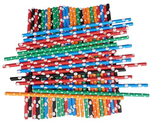 Lot de 100 pailles en papier biodégradables, épaisses et non détrempées, sans plastique, recyclables, durables, pour boire, jus, café et boissons froides, pailles écologiques pour fête – Couleurs