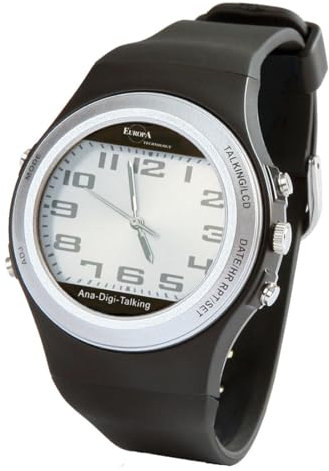 Europa Technology Orologio parlante Talking da UOMO per non vedenti, per anziani, per ipovedenti o ciechi. Annuncio vocale in Italiano con sveglia e calendario. Visualizzazione analogica e/o digitale.