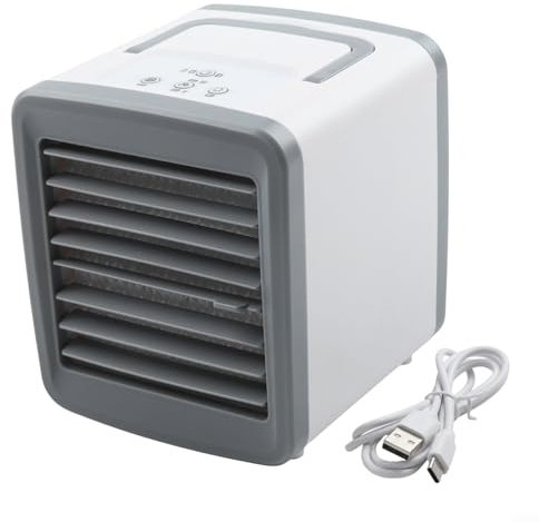Mini enfriador de aire portátil para coche, alimentado por USB, aire acondicionado de escritorio con función de humidificación, 3 ajustes de velocidad, 90 grados, ajustable para el hogar, oficina