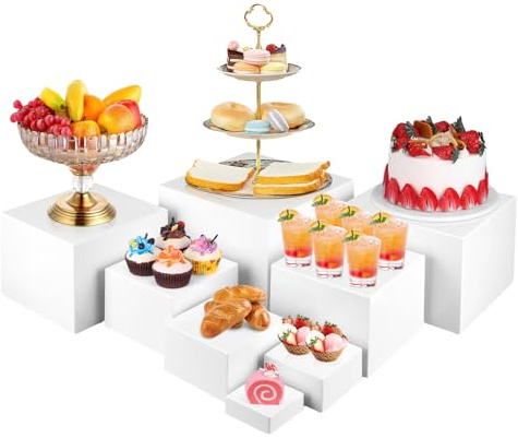 8PCS Buffet Risers，Large Food Risers for Buffet Table, Dessert Table Display Set,Food Stands for Display Party，Collectibles Jewelry Display Stand, Acrylic Cube Boxes big size(10-9-8-7-6-5-4-3)
