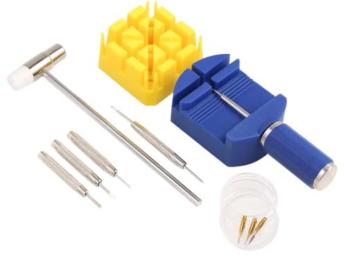 JUGUTA Kit Relojero Herramienta Para Acortar Ajustar Correa De Reloj Ajustador Quitar Eslabones Kit De Reparación Manual Usuario Estuche Azul Juego Tamaño Estándar