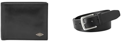 FOSSIL Herren Ryan Schwarzes Leder Portemonnaie und Joe Gürtel, Set