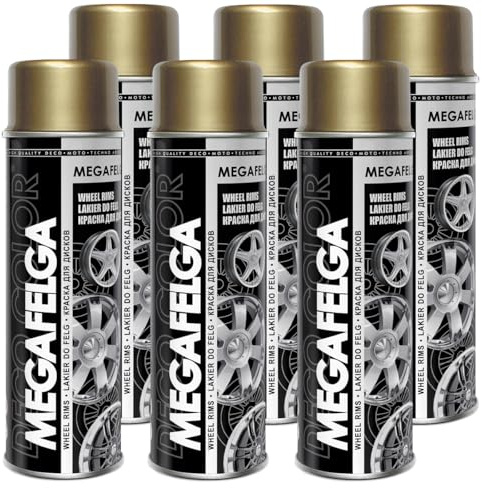 Deco Color 6er Sparpack MEGAFELGA 500ml - Felgenlack - Lackspray für Alufelgen und Stahlfelgen (6 Dosen 500ml Felgenlack Gold)