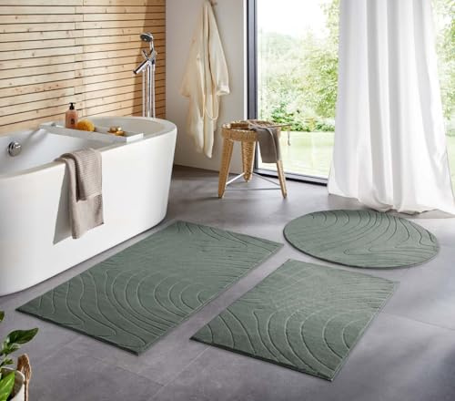 Taracarpet Badematte Badvorleger Homestyle rutschfest waschbar Badezimmerteppich Badewannenmatte, Badteppich, Duschmatte Badezimmer saugfähig Weich auch als Set Grün abstrakte Wellen 060x120 cm