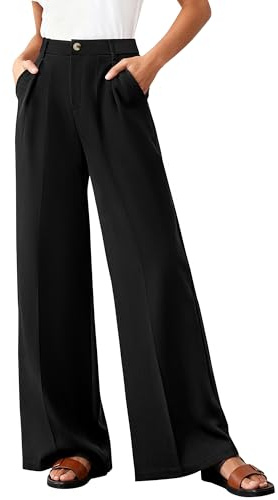 BTFBM Wide Leg Pants Woman 2026 High Waisted Button Business Casual Dressy Trousers Office Work Palazzo Pants Pockets(Black, Large)