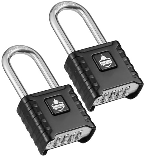 SharkByte Paquete de 2 candados de combinación de grillete largo [resistentes a la intemperie] 52 mm, 4 dígitos para exteriores, grilletes de acero inoxidable de 8 mm, cerraduras de código
