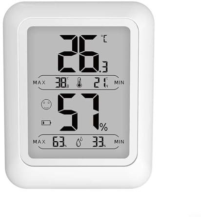 Monitor de humedad con visualización de valores máximos/mínimos, herramienta esencial para invernaderos, habitaciones de bebés y áreas de almacenamiento de alimentos